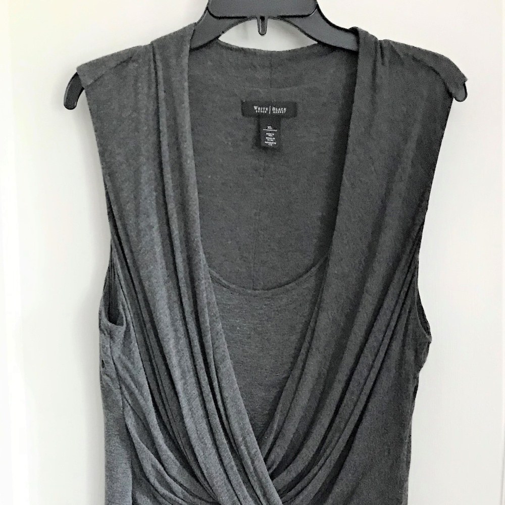 WHITE HOUSE BLACK MARKET Grey Sleeveless Ruched Tu